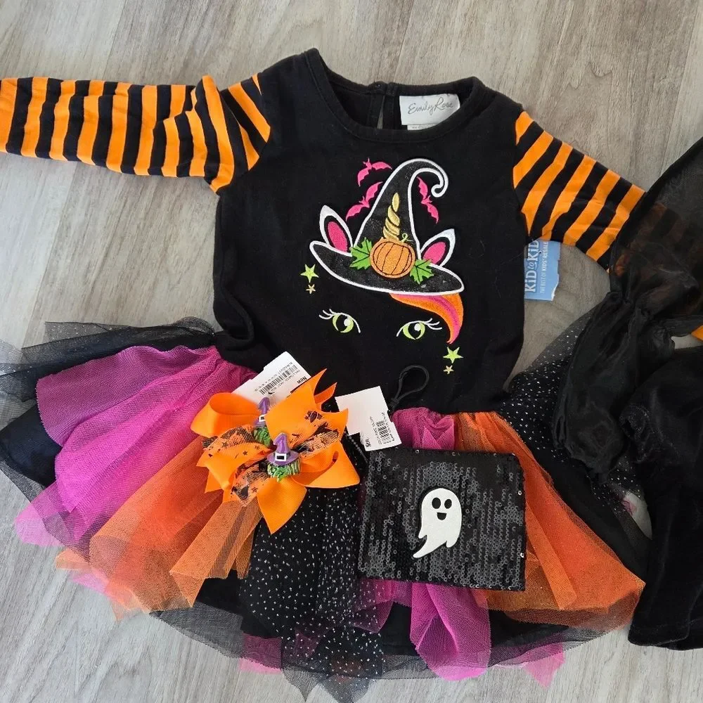 Halloween Themed Bundle Girls 3T Dress Blouse Spooky Witchy Costume Dress Up